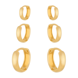 3 Pares Brinco Trio Argola Gota Clicker Banhado Ouro 24k Lux